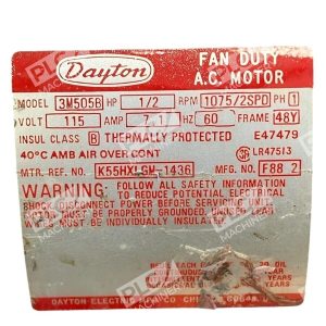 Dayton Fan Duty AC Motor 12HP 1075RPM 1PH 115V 71A 48Y 3M505B K55HXLGM 1436 227034564666