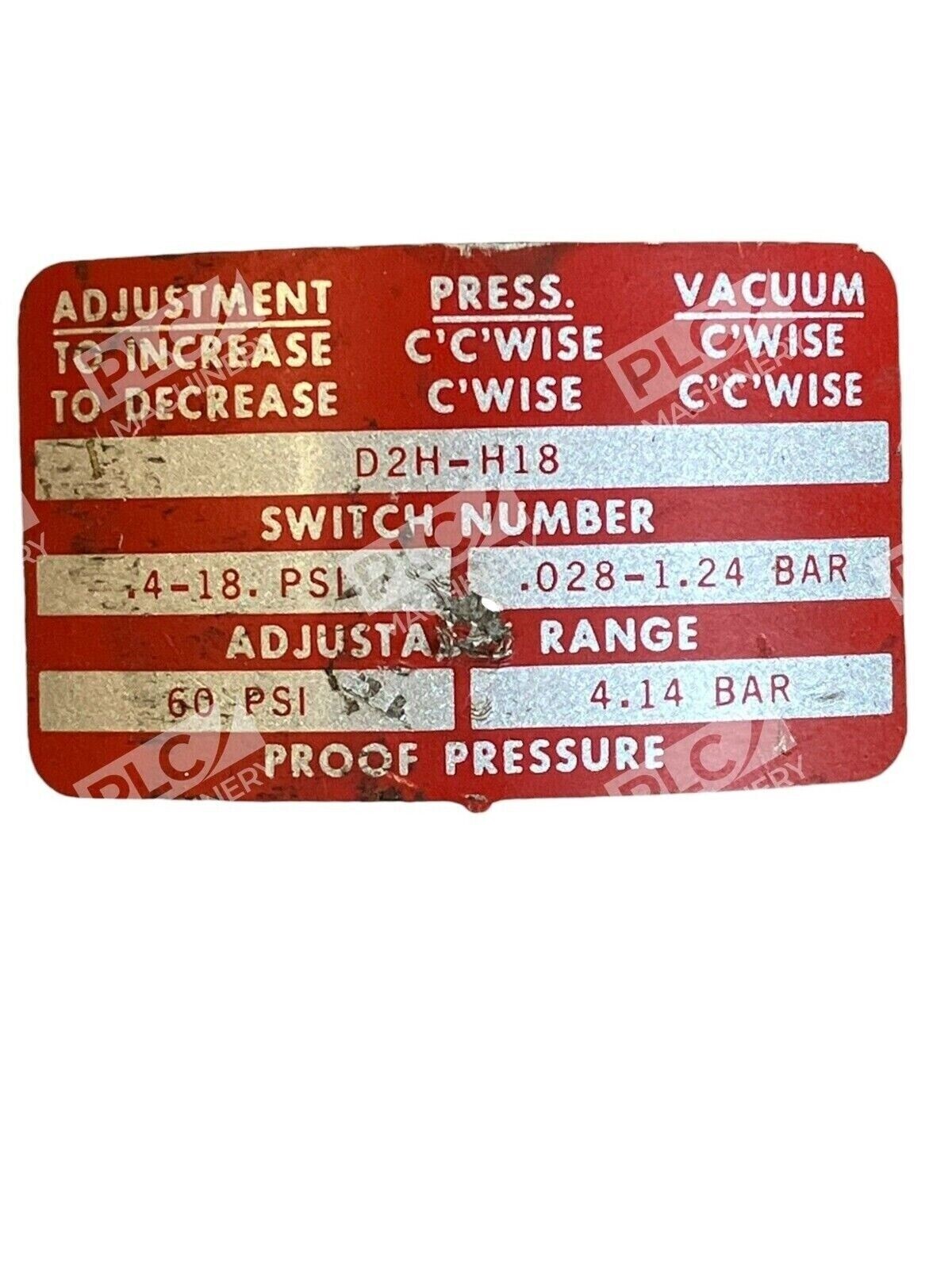 Delaval Barksdale .4-18PSI Pressure Or Vacuum Actuated Switch D2H-H18 - Image 3