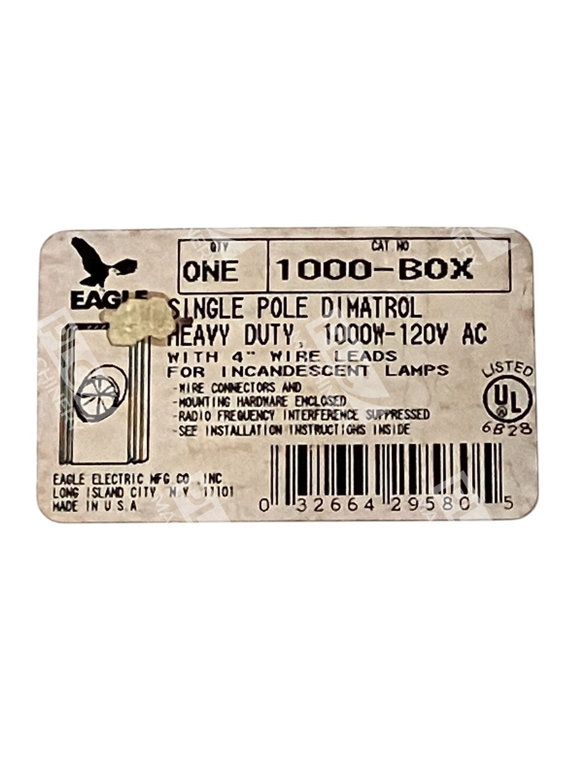 Eagle Electric Single Pole Dimatrol Heavy Duty 1000W-120V AC 1000-BOX