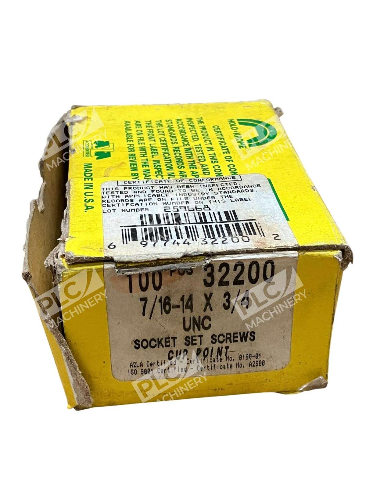 Holo-Krome 32200 Cup Point Set Screw 7/16-14 x 3/4 Alloy Steel One Box of 100