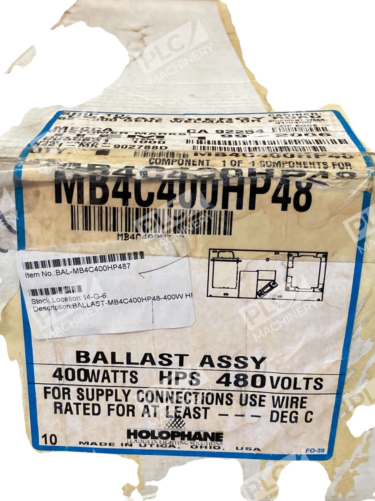 Holophane 400W HPS 480V S51 Lamp LBF2-5024 Ballast Assembly MB4C400HP48 - Image 3