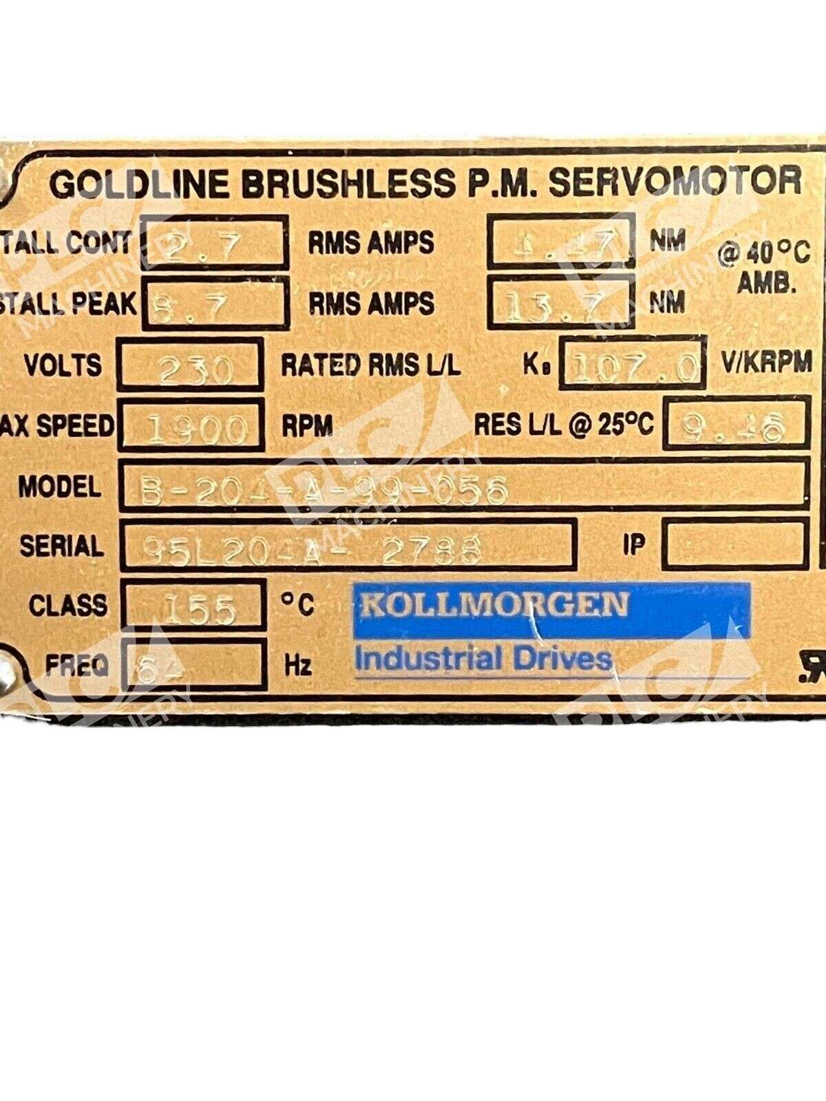 Kollmorgen B-204-A-99-056 Goldline Brushless P.M. Servomotor - Image 3