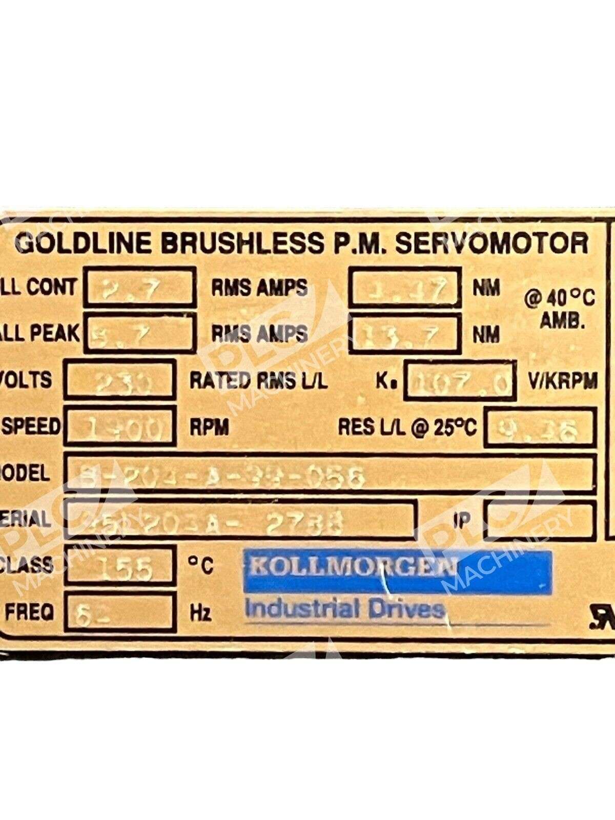 Kollmorgen B-204-A-99-056 Goldline Brushless P.M. Servomotor - Image 4