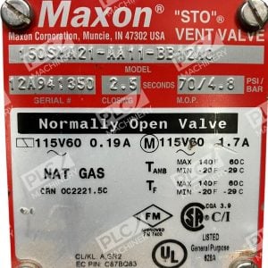 Maxon STO Vent Valve Normally Open Valve Natural Gas 150SMA21 AA11 BB12A0 226989129336