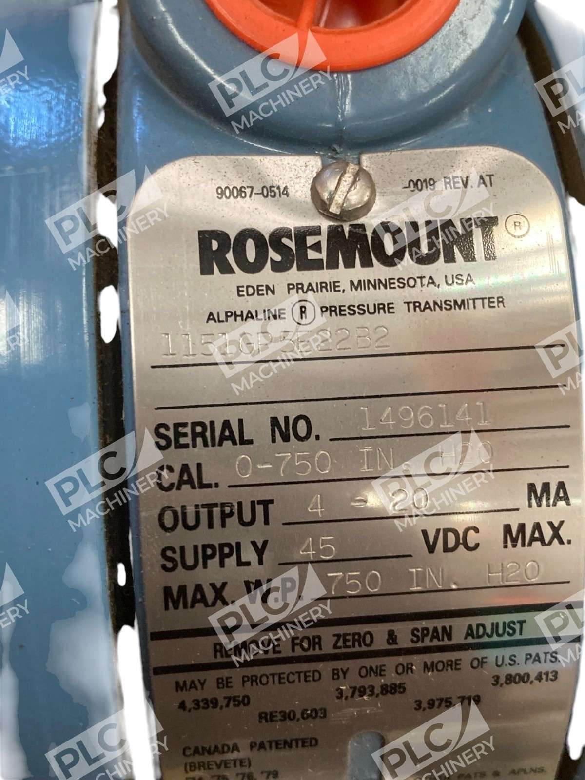 Rosemount 45VDC 4-20mA 750IN H2O 0-1.865BAR Pressure Transmitter 1151GP5E22B2 - Image 7