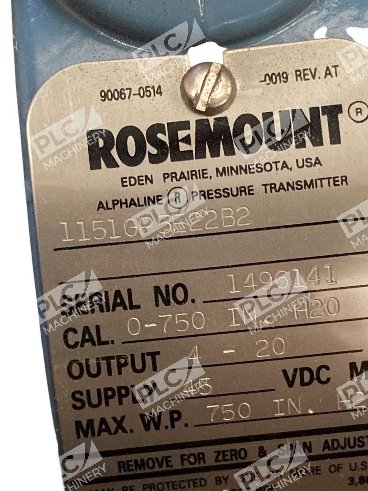 Rosemount 45VDC 4-20mA 750IN H2O 0-1.865BAR Pressure Transmitter 1151GP5E22B2 - Image 8