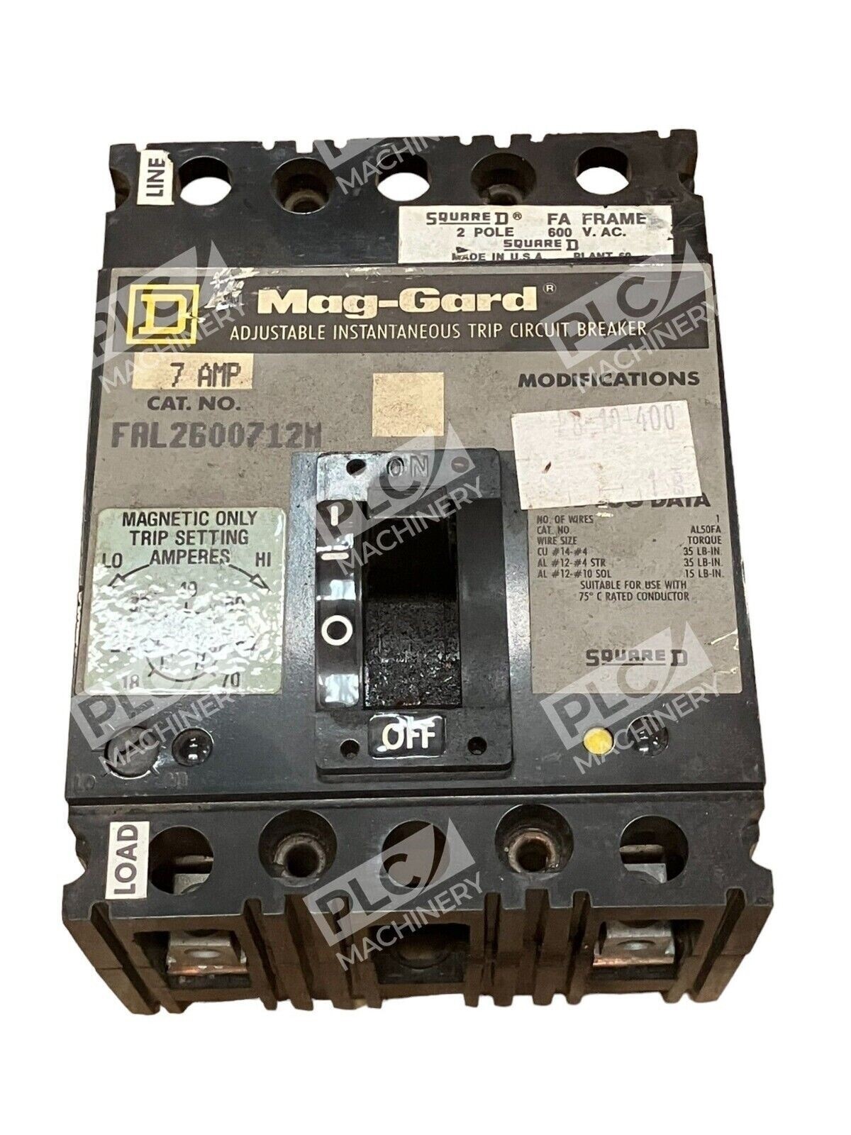 Square D FAL2600712M 7A Mag-Gard 2 Pole 600VAC