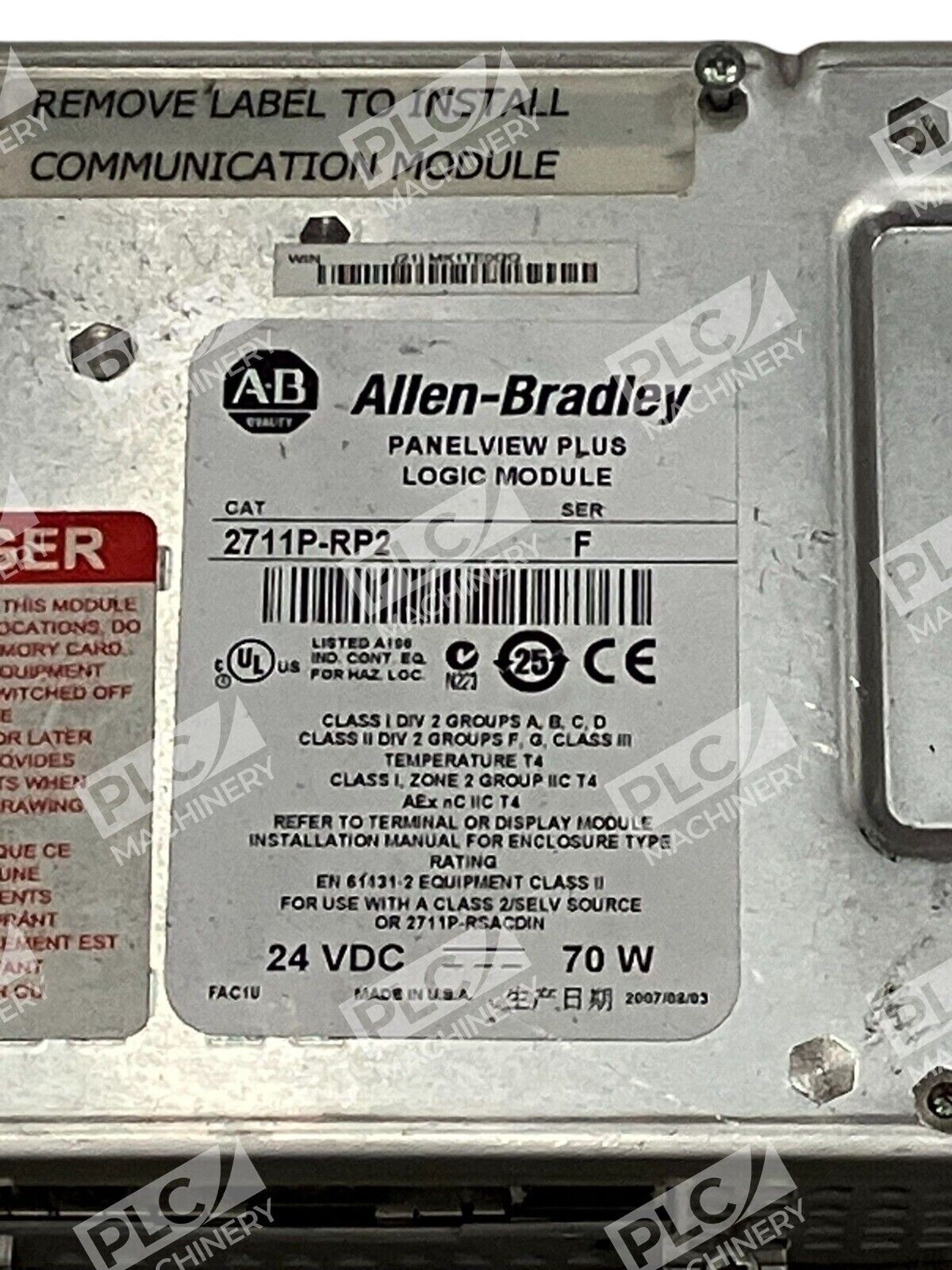 Allen Bradley 24VDC 70W Ser F Panelview Plus Logic Module 2711P-RP2 /F - Image 3