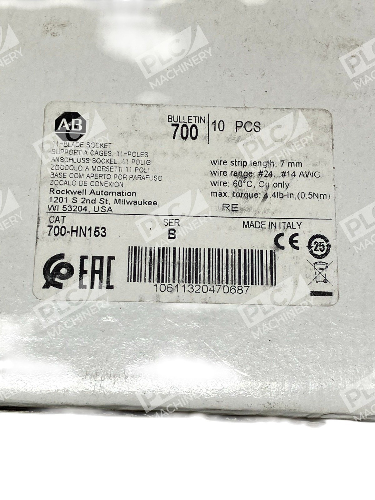 Allen Bradley AB 11-Blade Socket 700-HN153 /B (Box of 10) - Image 3