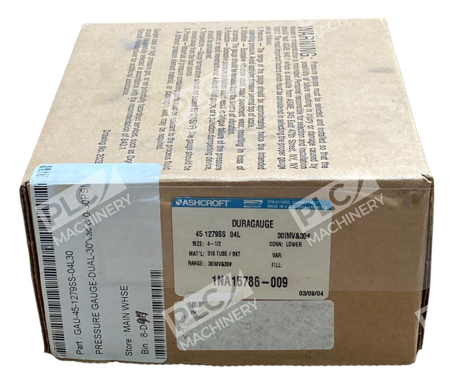 Ashcroft Dresser 1NA15786-009 4.5" Duragauge 45-1279SS-04L-30IMV&30#