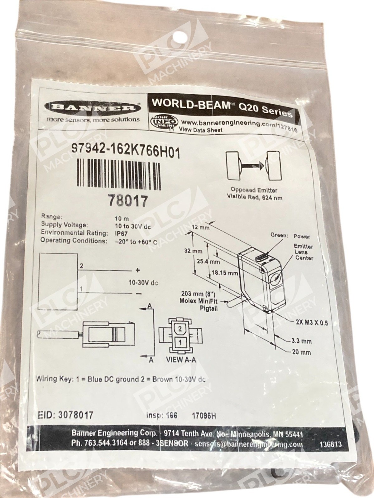 Banner 97942-162K766H01 Q20 Series World-Beam 78017