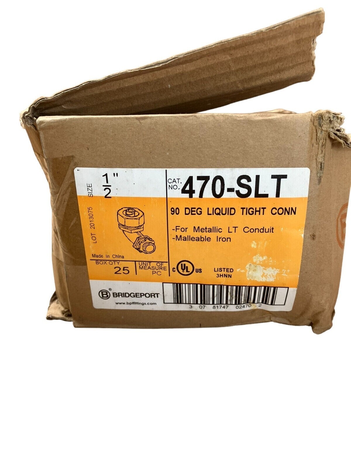 Bridgeport 470-SLT 90 Deg Liquid Tight Connector 1/2" (Box of 12)