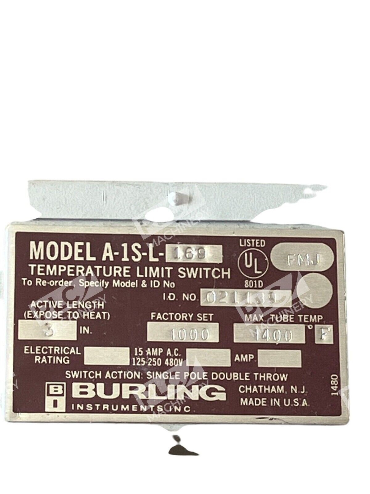 Burling Instruments Temperature Limit Switch A-1S-L-169 - Image 3