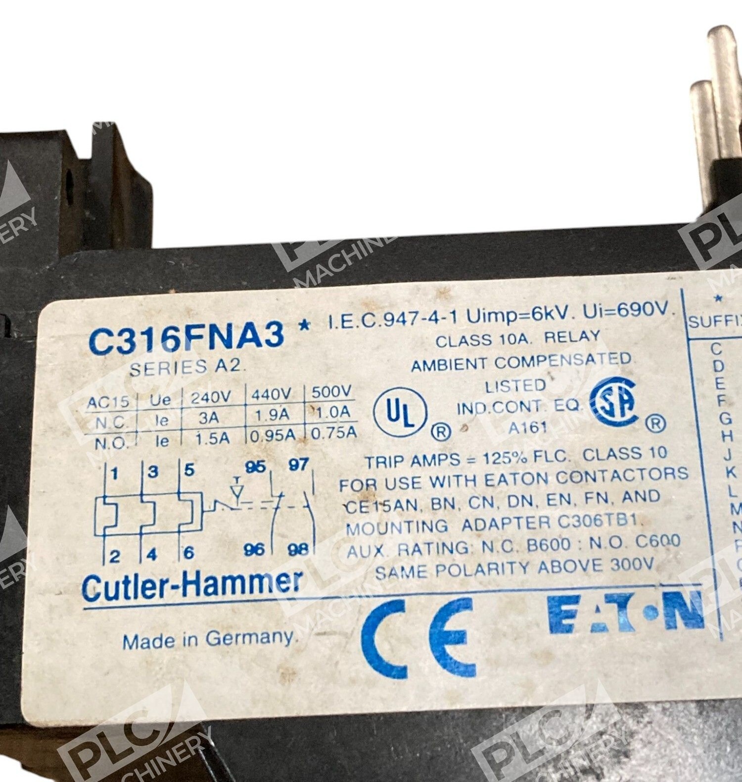 Cutler Hammer Eaton 1.7-2.4A Class 10A Relay 690V Overload Relay C316FNA3 /A2 - Image 3