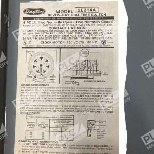 Dayton Seven Day Dial Time Switch Timer 2E214A 226573825057