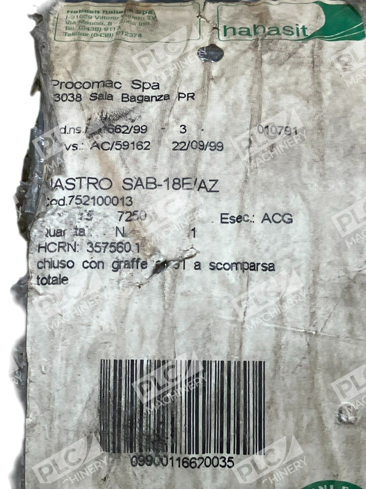 Habasit SAB-18E/AZ Industrial Conveyor Belt Anthracite Procomac Spa