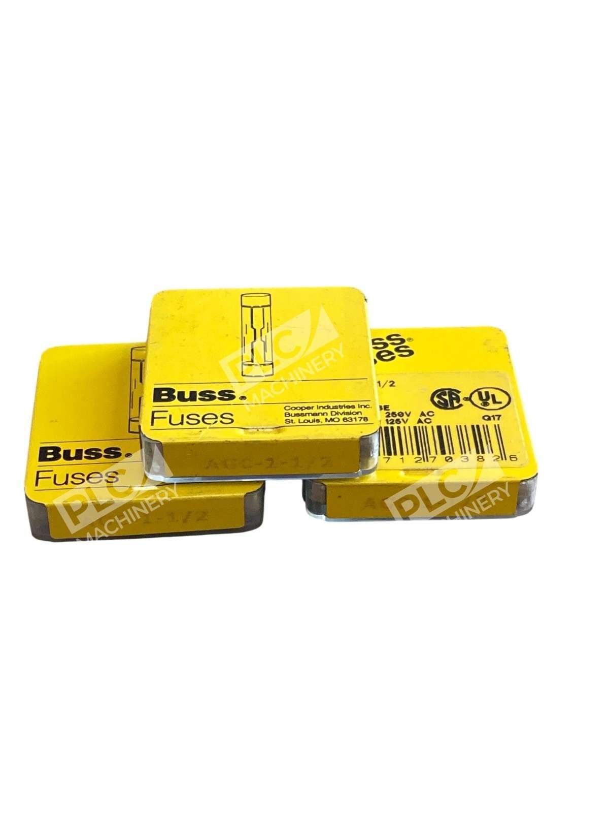 Lot of 3 Bussmann AGC-1-1/2 Fuses, 5 Per Box