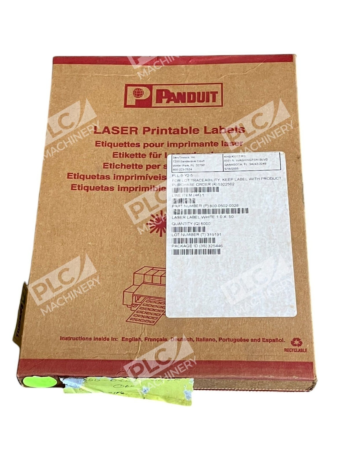 Panduit Laser Printable Labels PLL-9-Y2-5 (Box of 5000)