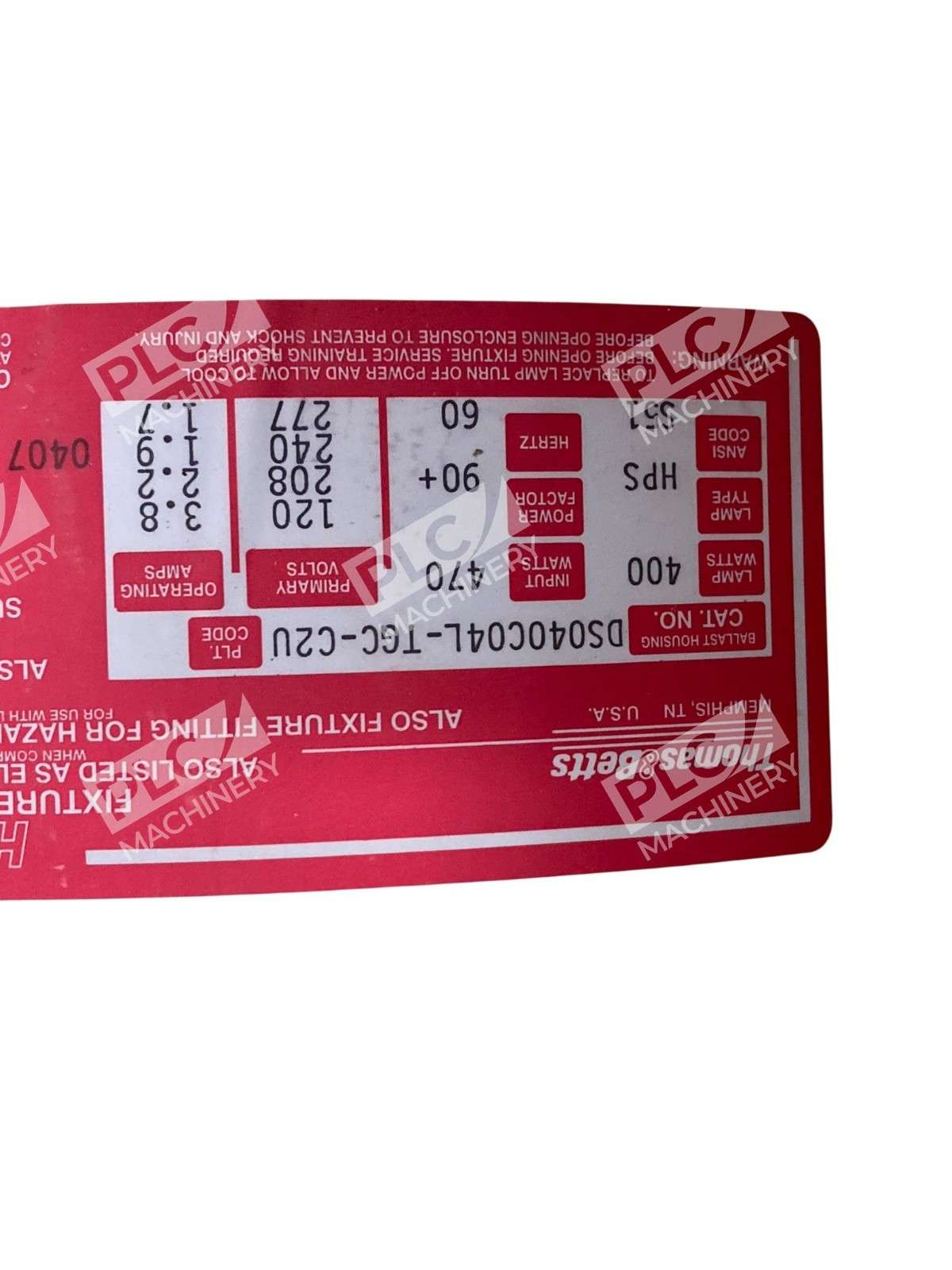 T&B Hazlux 3 DS040C04L-TGC-C2U Ceiling Mount Light w/ Globe & Guard 400W - Image 10