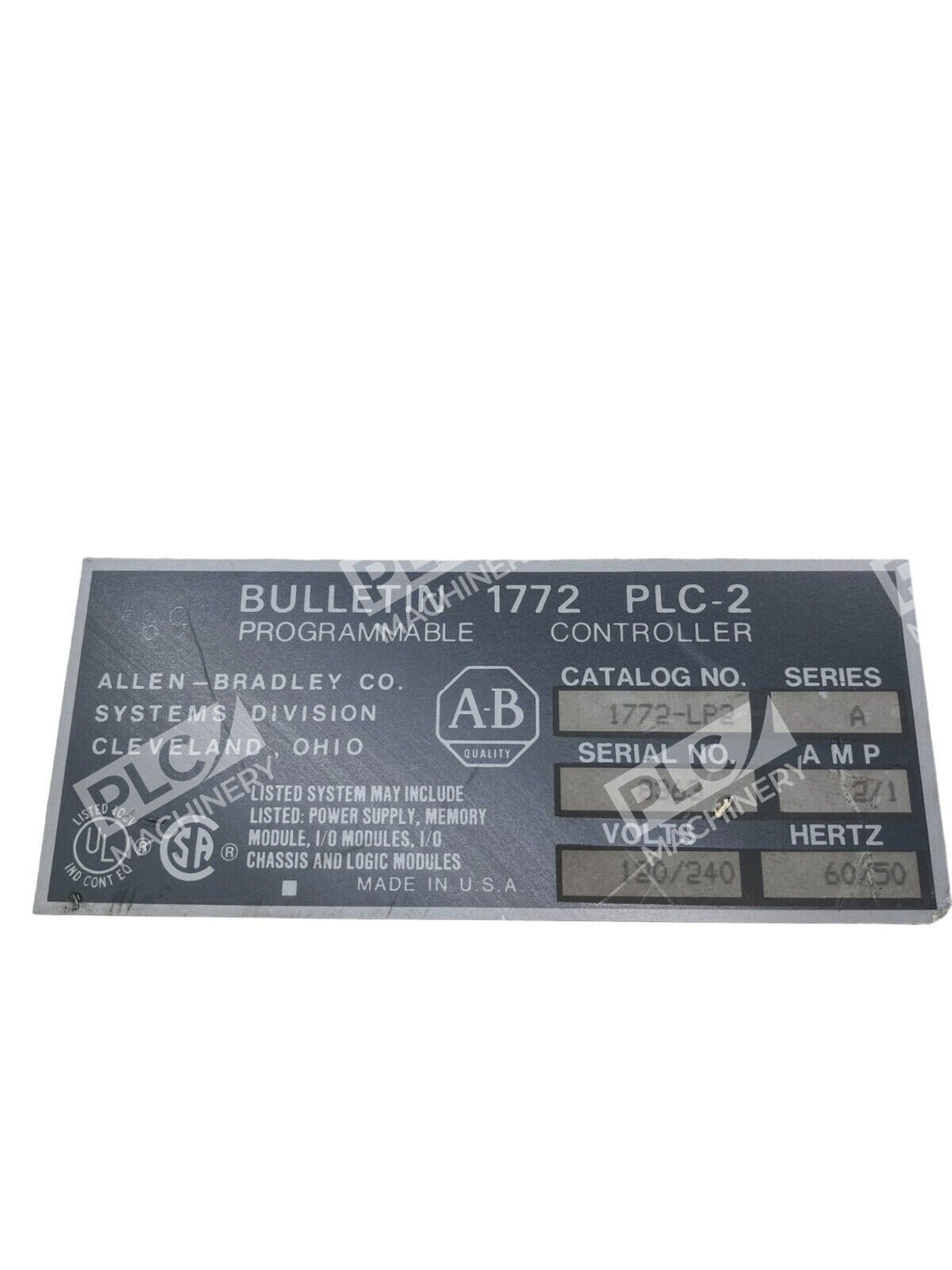 Allen Bradley 1772-LP2 /A PLC-2 Programmable Controller - Image 4