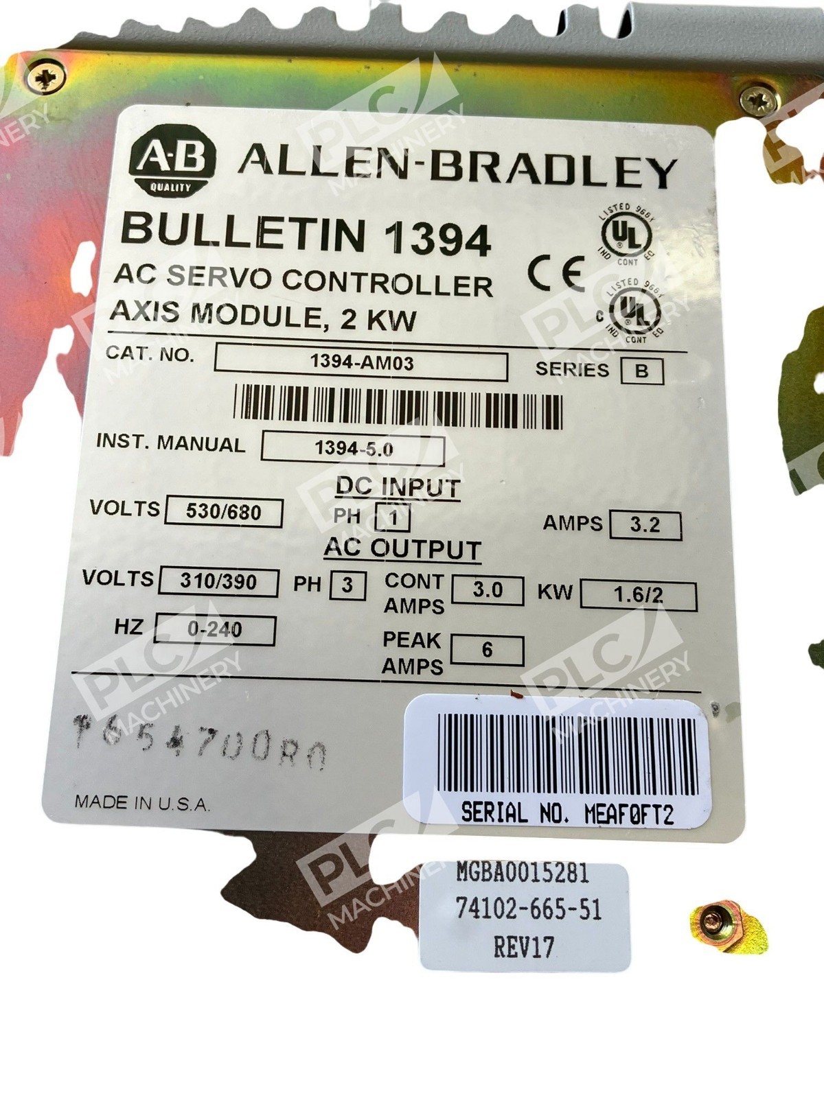 Allen Bradley AB AC Servo Controller 2kW Axis Module 1394-AM03 /C Damaged - Image 6