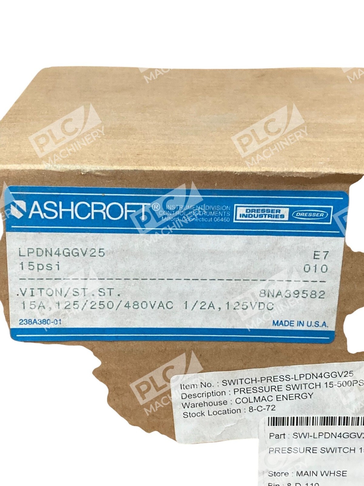 Ashcroft Dresser 15-500psi Viton 8NA39582 15A Pressure Switch LPDN4GGV25 - Image 3