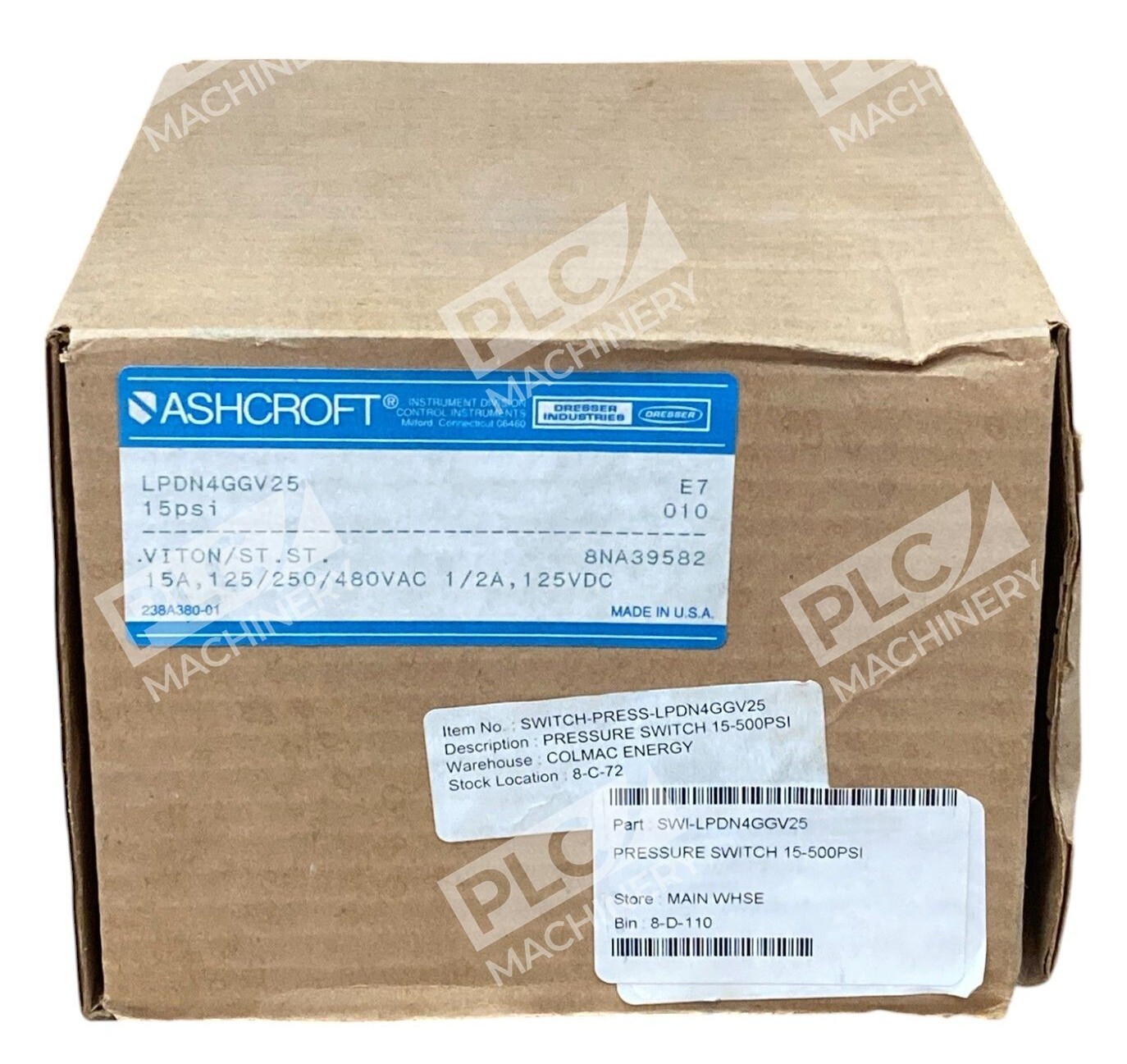 Ashcroft Dresser 15-500psi Viton 8NA39582 15A Pressure Switch LPDN4GGV25