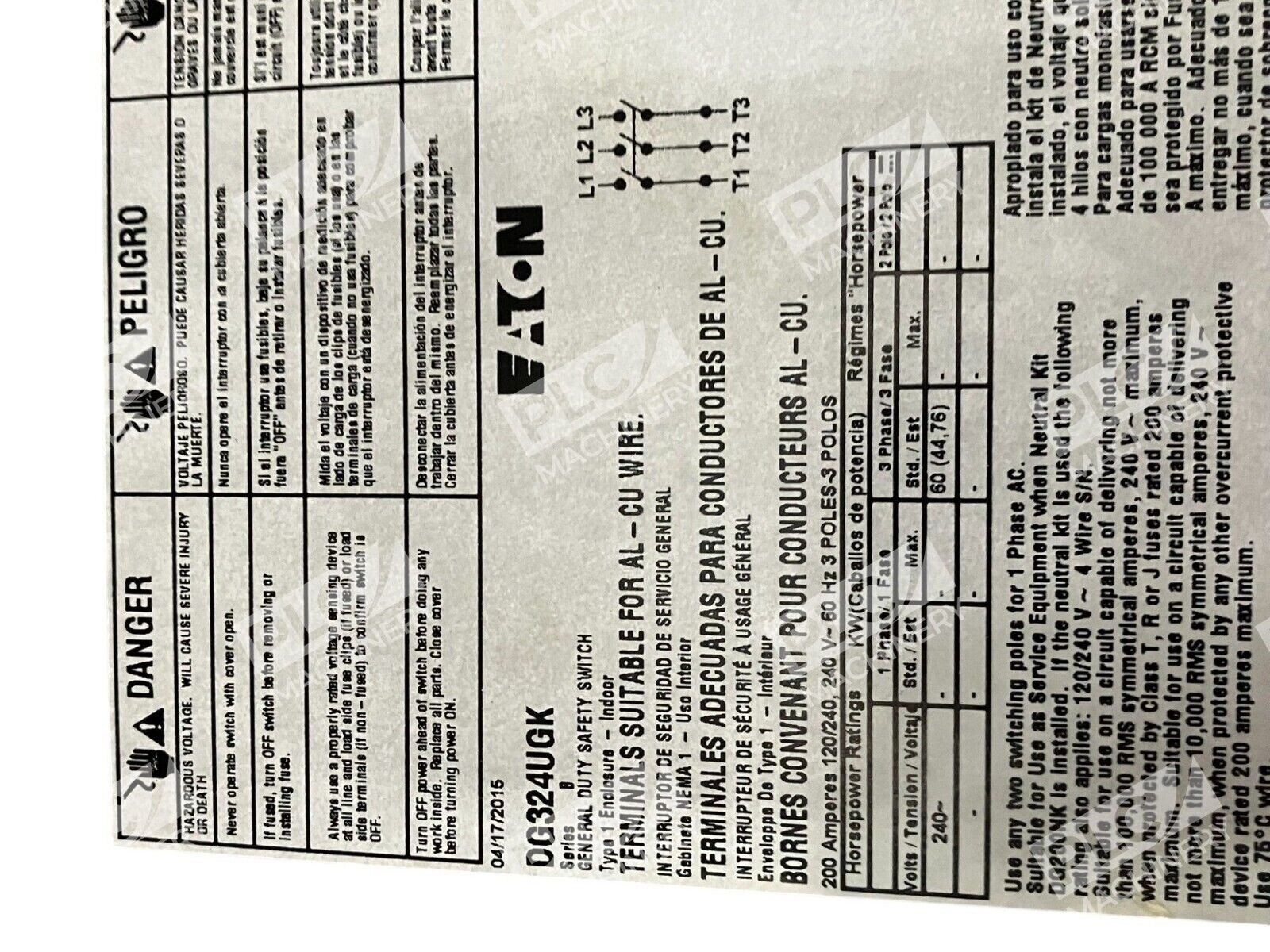 Eaton Series B Type 1 Enclosure General Duty Safety Switch DG324UGK - Image 4