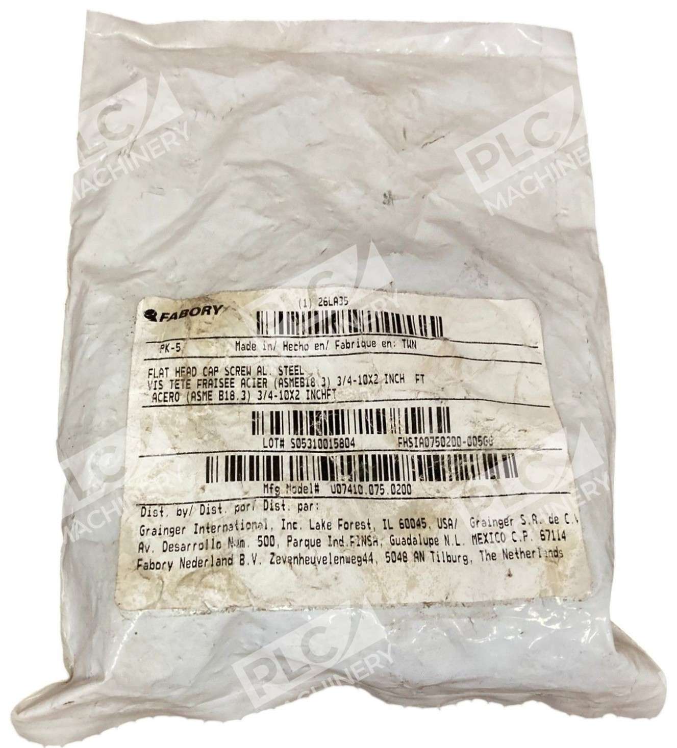 Fabory 3/4-10X2 INCH FT Al. Steel Flat Head Cap Screw 26LA35 (Bag of 5)