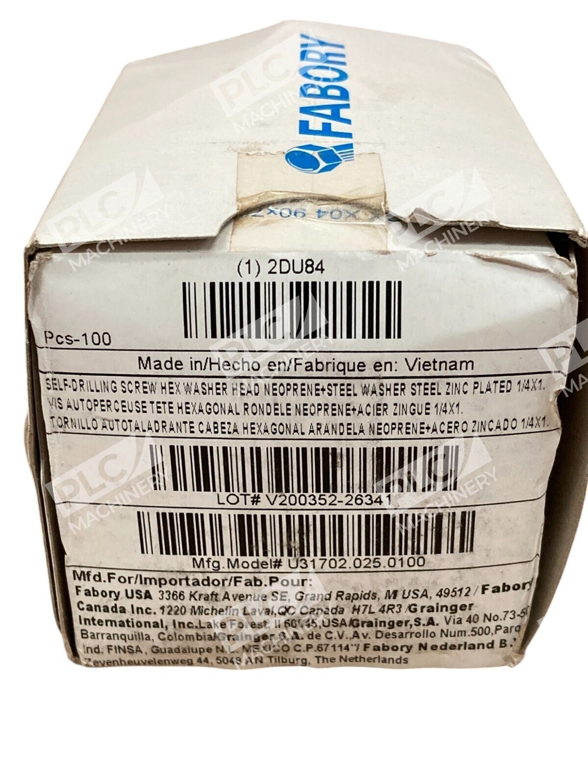 Fabory U31702.025.0100 1/4x1 Self-Drilling Screw Hex Washer 2DU84 (Box of 100)