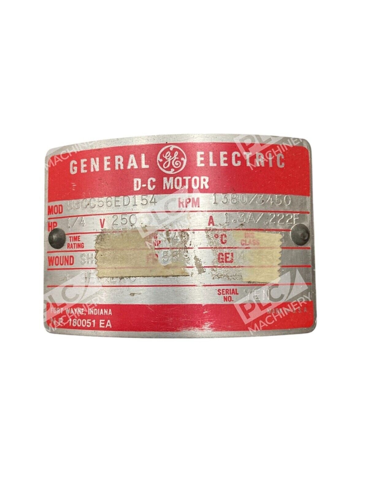 General Electric GE 1/4HP 250V 1.3A/.222F DC Motor 5BCC56ED154 - Image 3