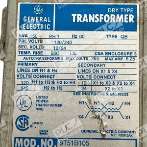 General Electric GE .150KVA Dry Type Transformer 9T51B105