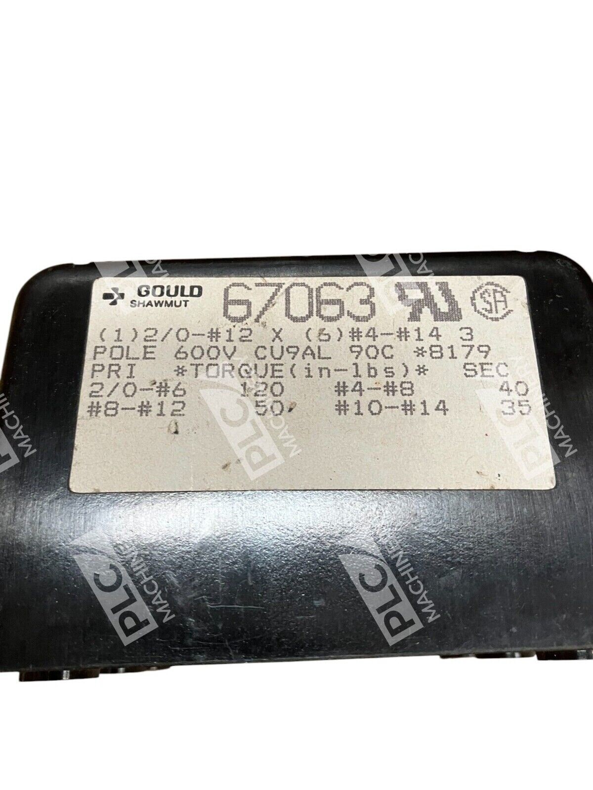 Gould Shawmut 3 Pole 600V CU9AL Terminal Block 67063