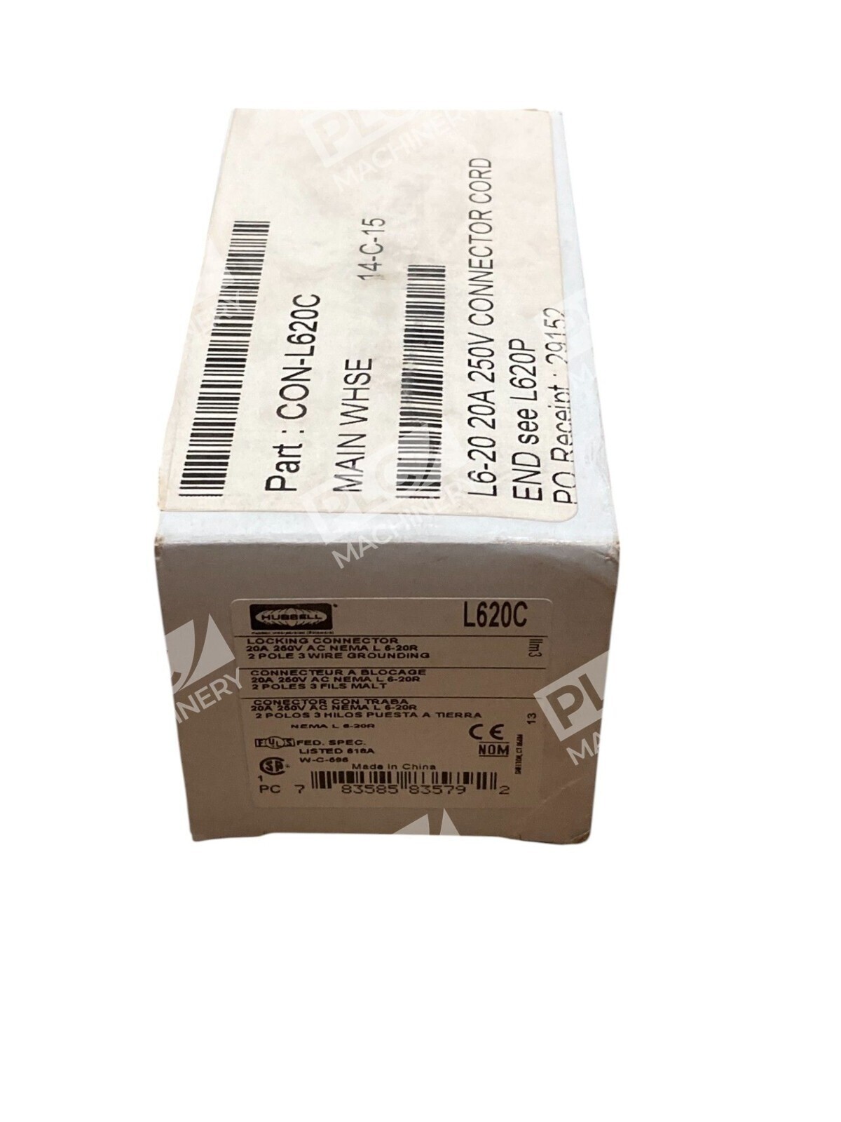 Hubbell 2 Pole 3 Wire 20A 260V AC NEMA L 6-20R Locking Connector L620C