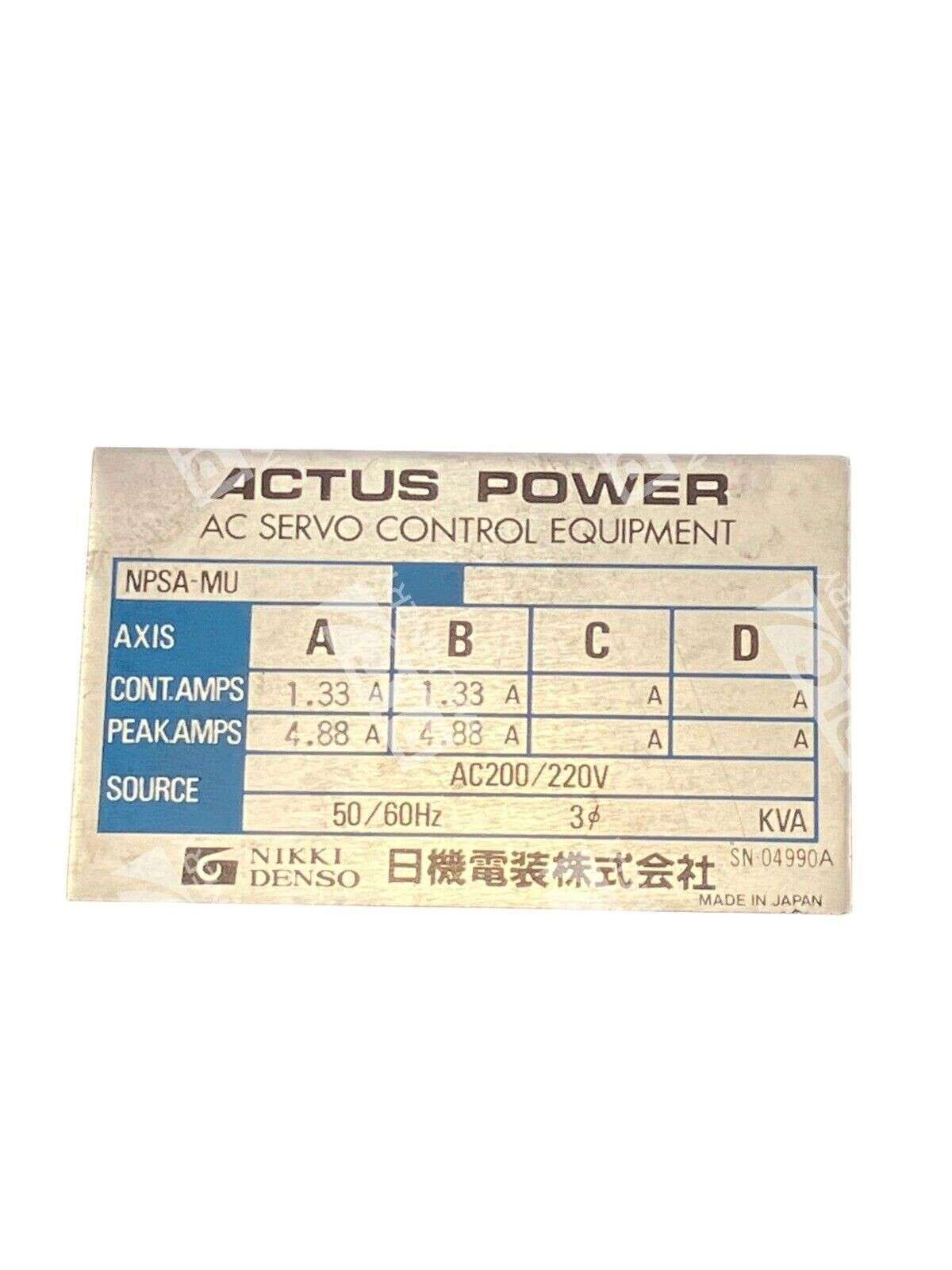 Nikki Denso Actus Power NPSA-102MU-E9CS Servo Drive - Image 3