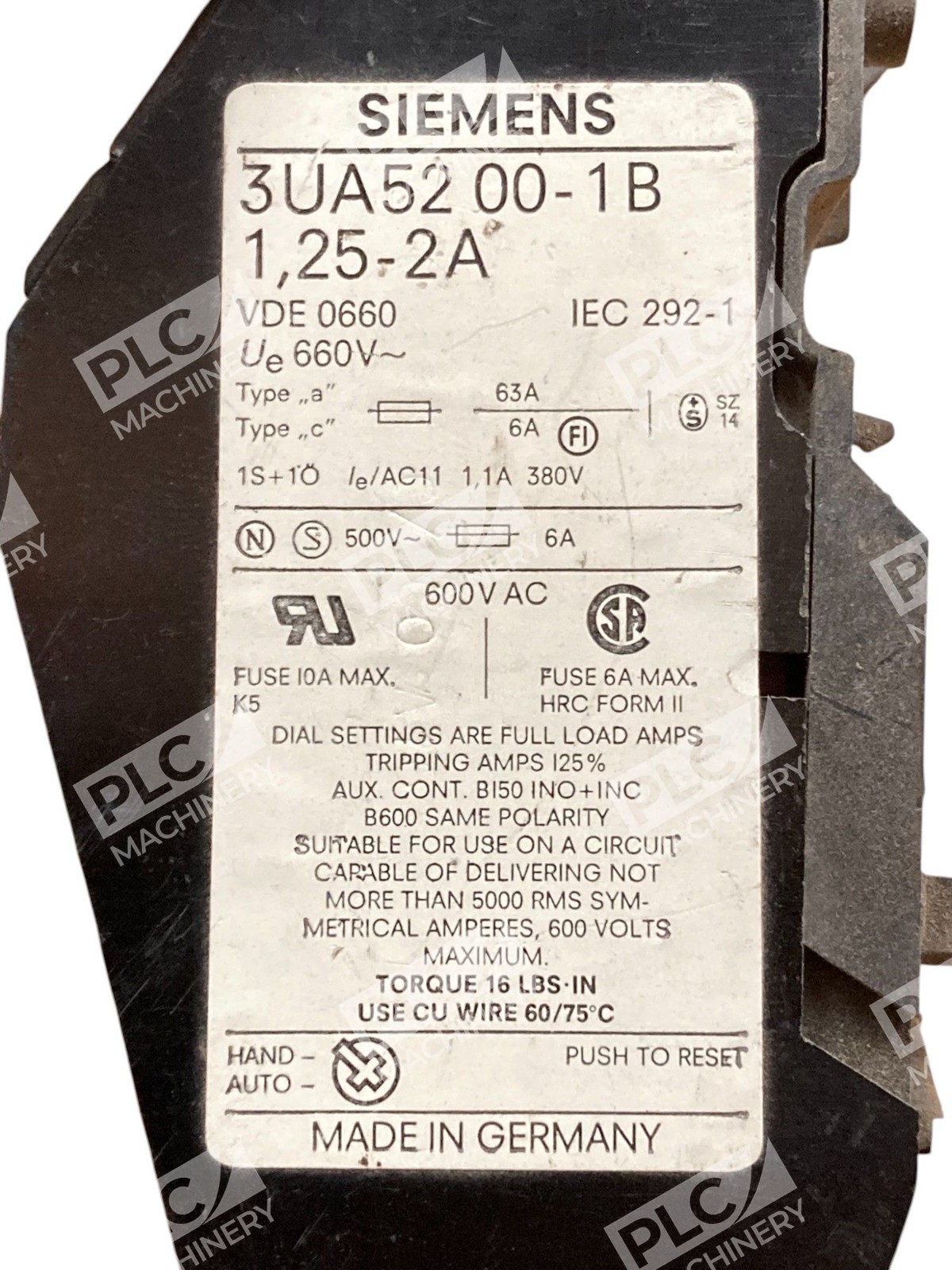 Siemens 1.25-2A Overload Relay 3UA52 00-1B - Image 3