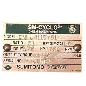 Sumitomo SM Cyclo Speed Reducer 400 Series CNHJ4115Y51 227034836868