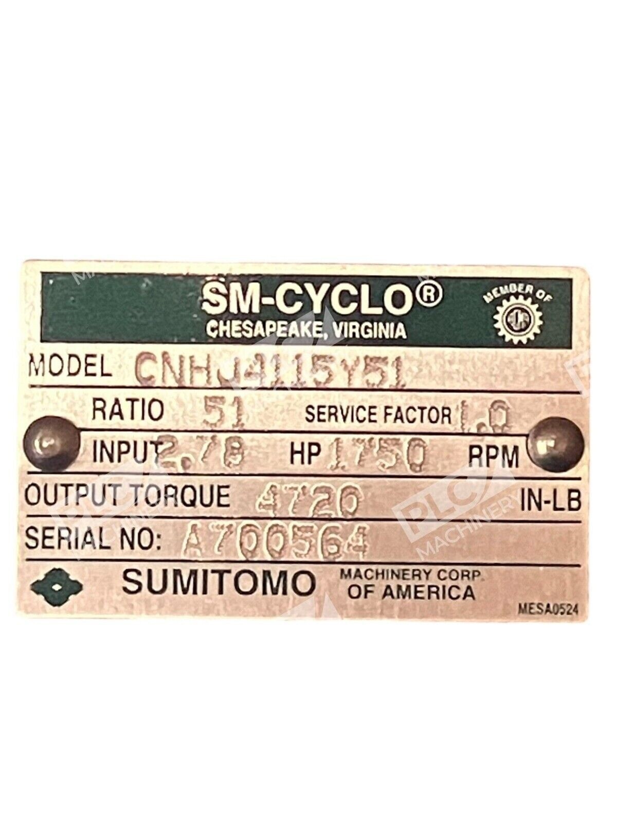 Sumitomo SM-Cyclo Speed Reducer 400 Series CNHJ4115Y51 - Image 6