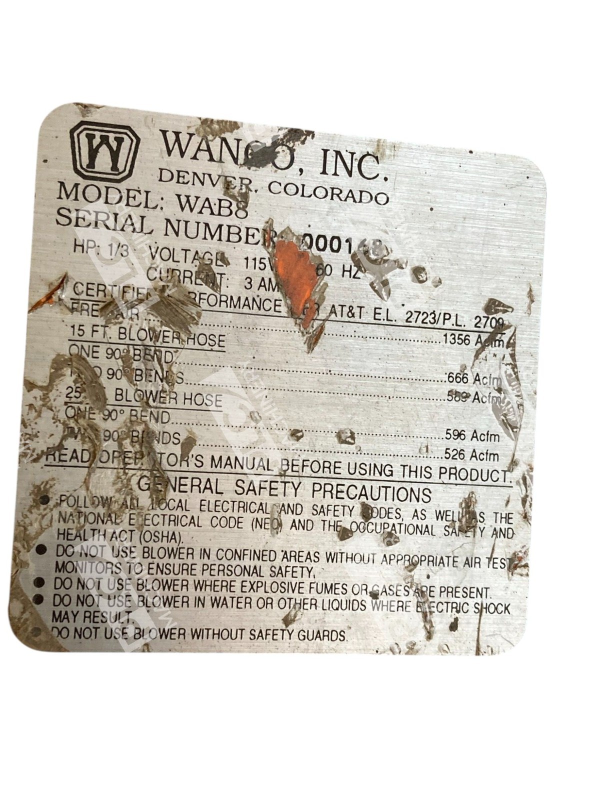 Wanco 1/3HP 3A Blower WAB8 - Image 7