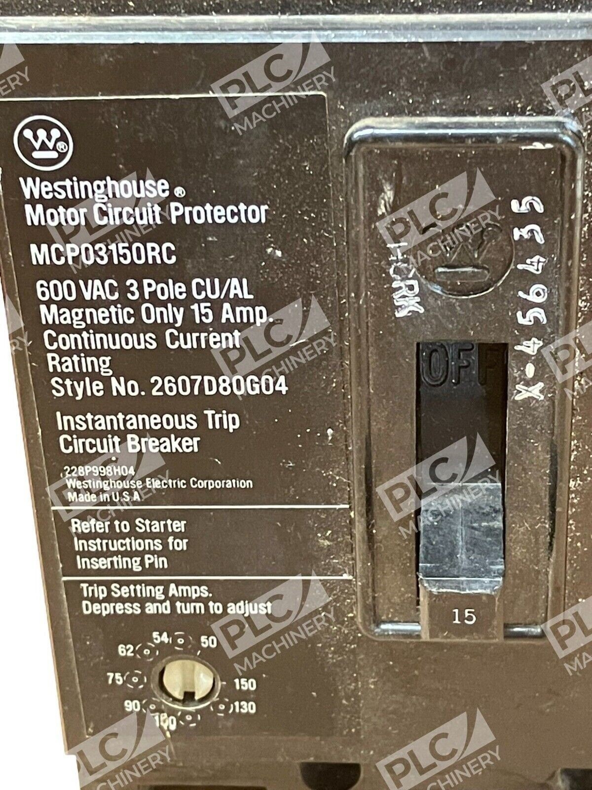Westinghouse MCP03150RC 600VAC 3 Pole 15A - Image 3