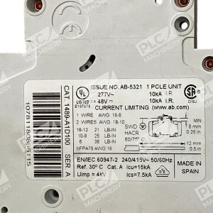 Allen Bradley 10A 1 Pole Circuit Breaker 1489 A1D100 A 227030104499