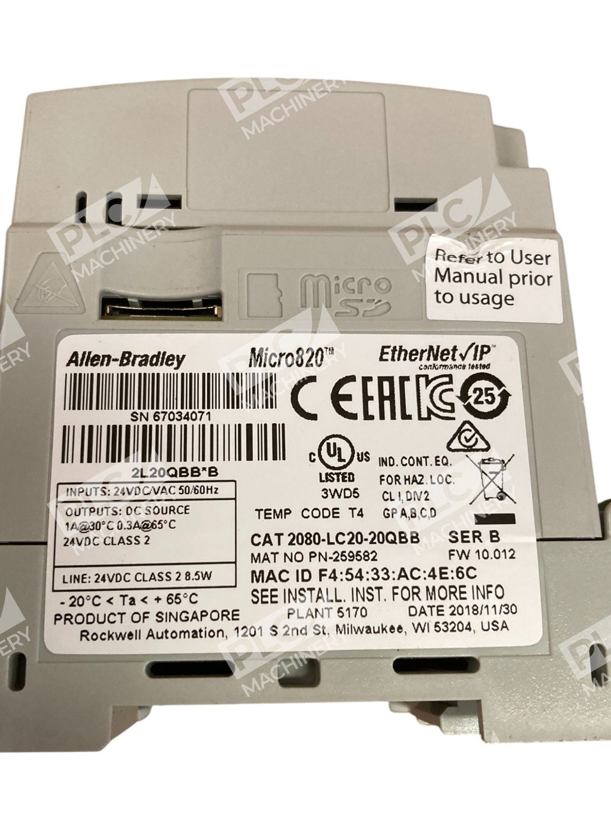 Allen Bradley AB Micro 820 Programmable Controller 2080-LC20-20QBB /B - Image 6