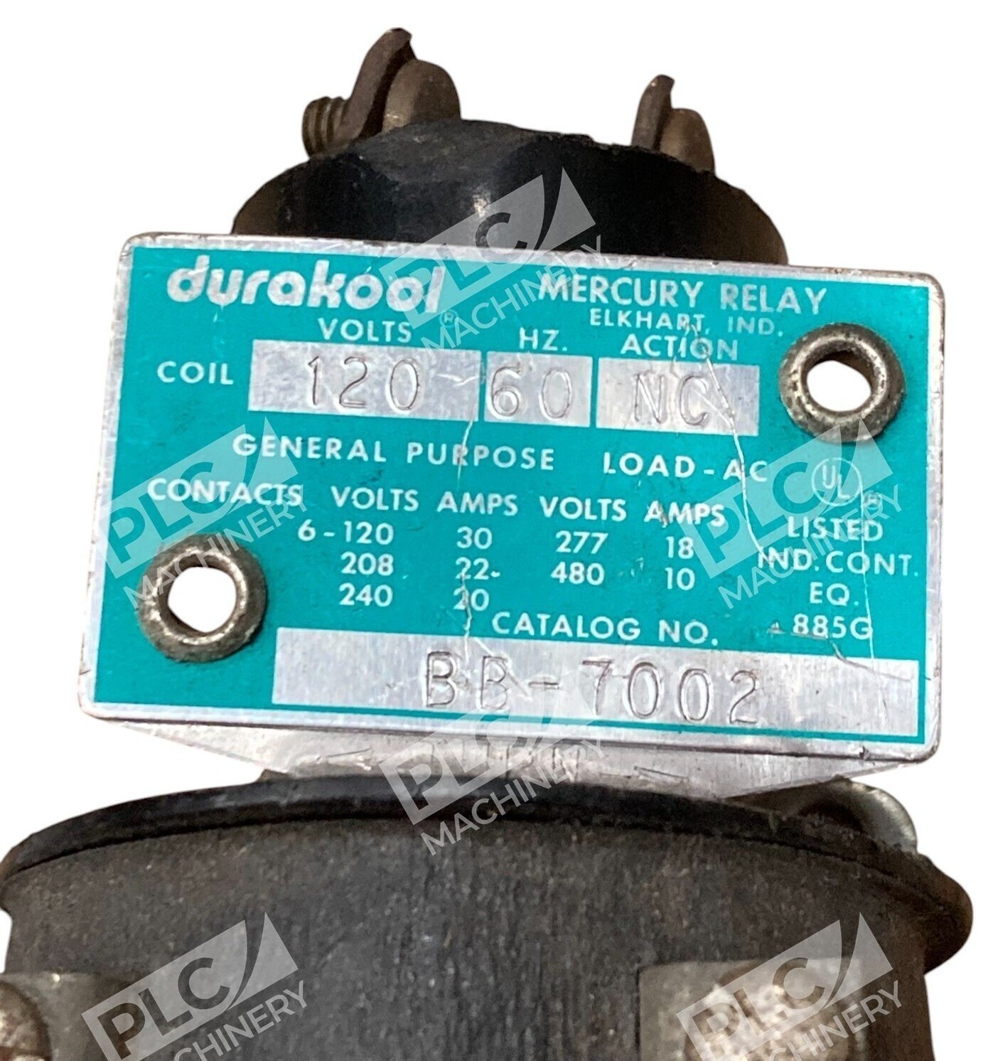 Durakool 120V 60Hz NC General Purpose Mercury Relay BB-7002 - Image 5