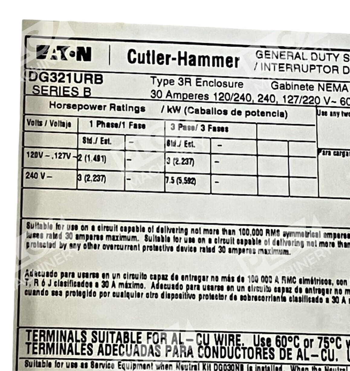 Eaton Cutler-Hammer DG321URB /B General Duty Safety Switch - Image 5