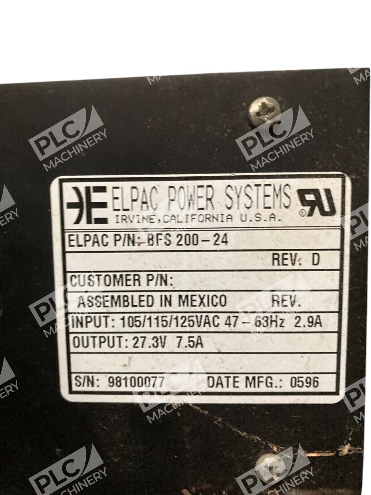 Elpac Power Systems Rev D 27.3V 7.5A Power Supply BFS200-24 - Image 3