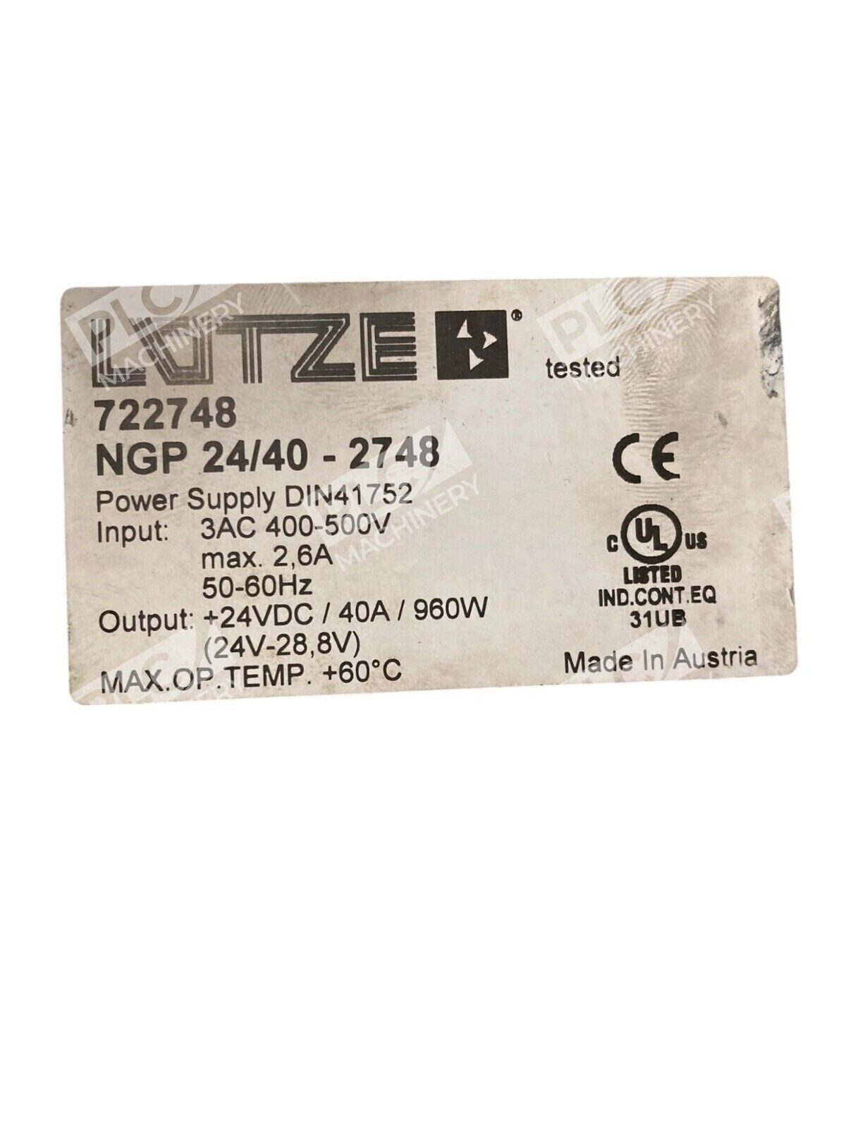 Lutze NGP24/40-2748 DIN41752 960W Power Supply 722748 - Image 3