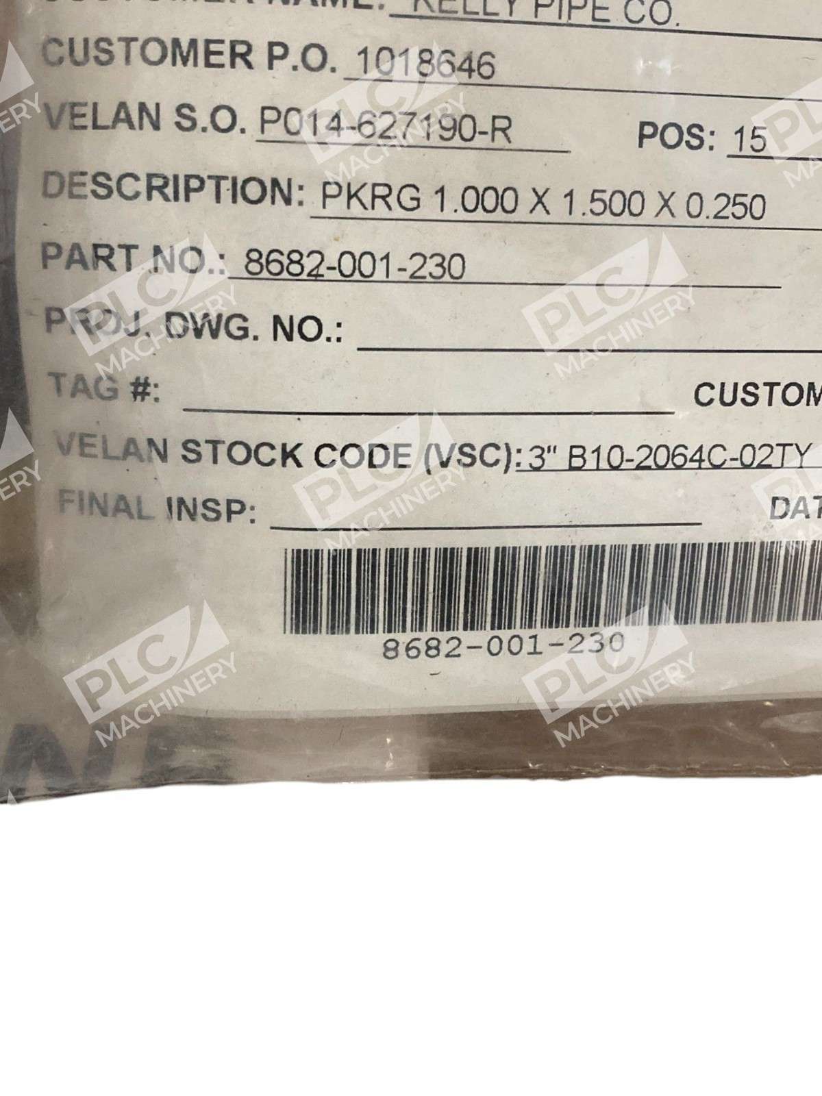 Velan PKRG 1X1.5X0.25" 8682001 Packing 8682-001-230 (Bag of 6) - Image 3