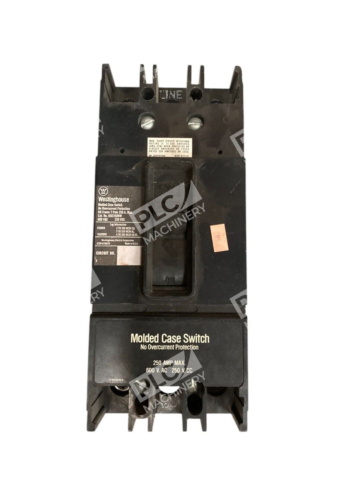 Westinghouse 250A 3 Pole 600V Circuit Breaker KB2250NW